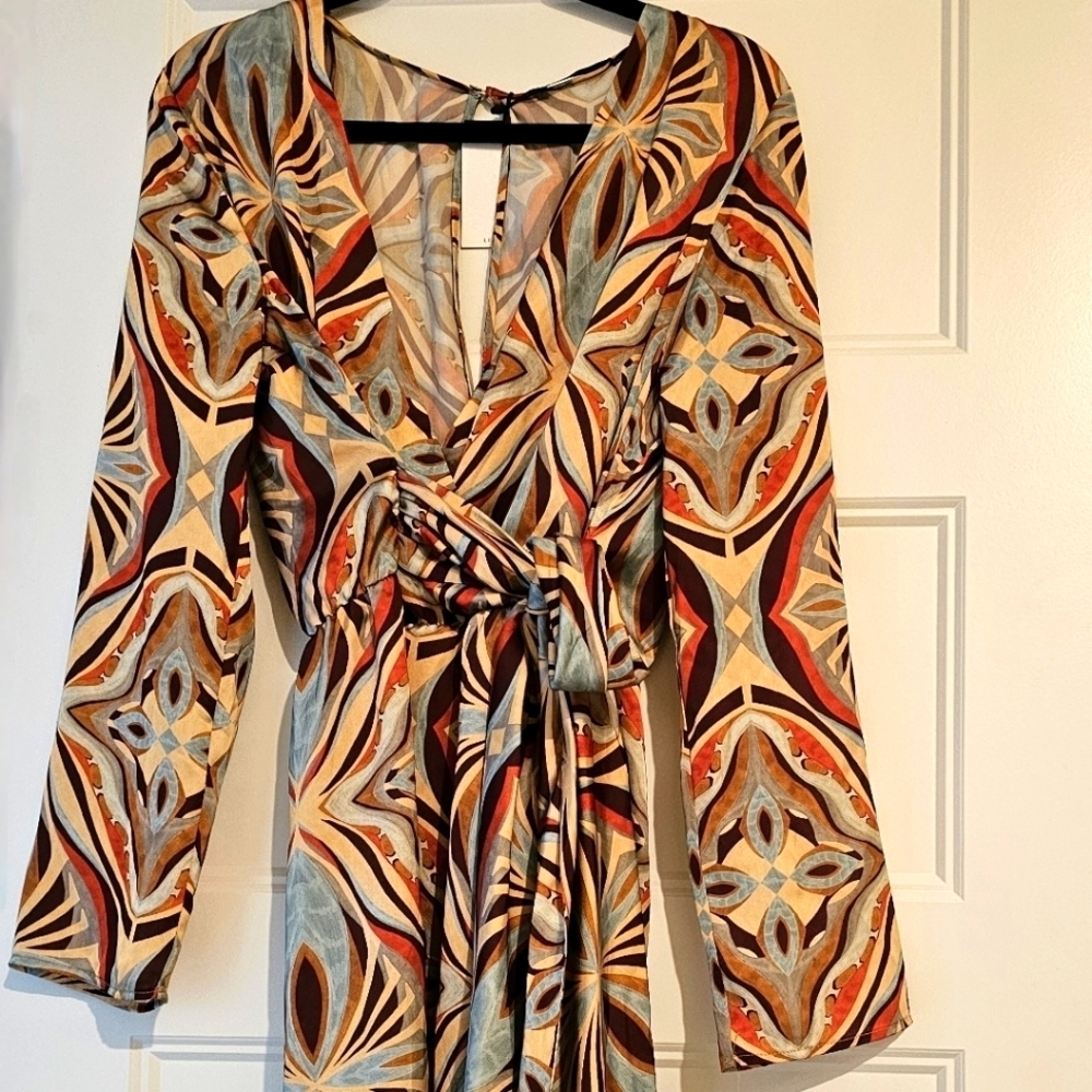 New Zara Satin Wrap Dress with Tie sz large